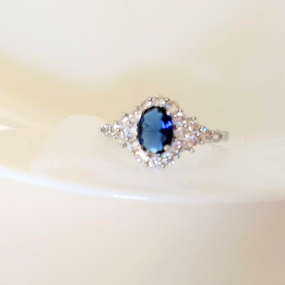 QVC Diamonique Epiphany Clad Simulated Sapphire Coronet Ring - Size 8